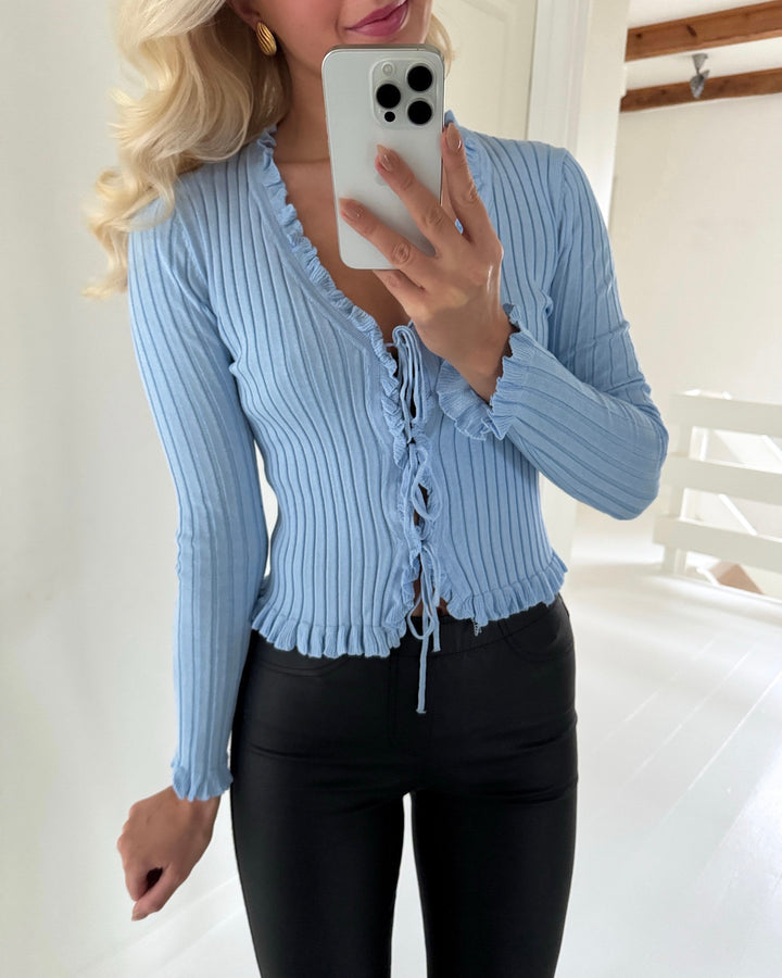 A-View cardigan fabian tie sky blue - FORUDBESTILLING LEV. UGE 4