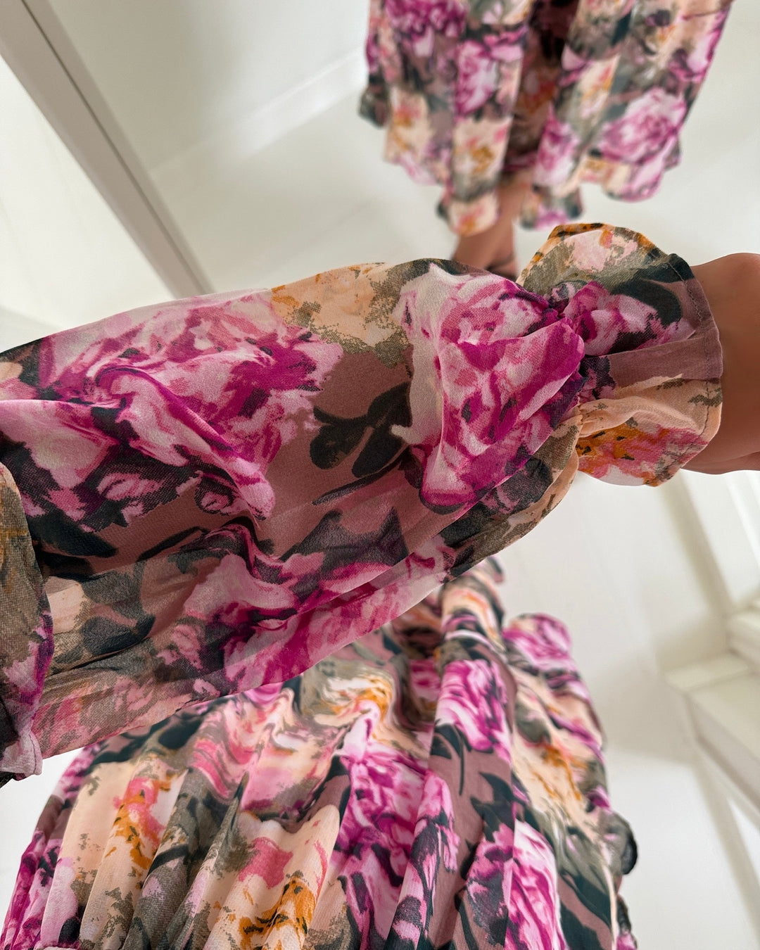 Vero Moda kjole ella l/s long frill wvn exp twillight mauvel/flower com