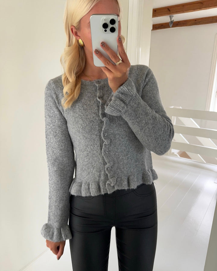 Only cardigan rima life ls frill button light grey melange/dtm button