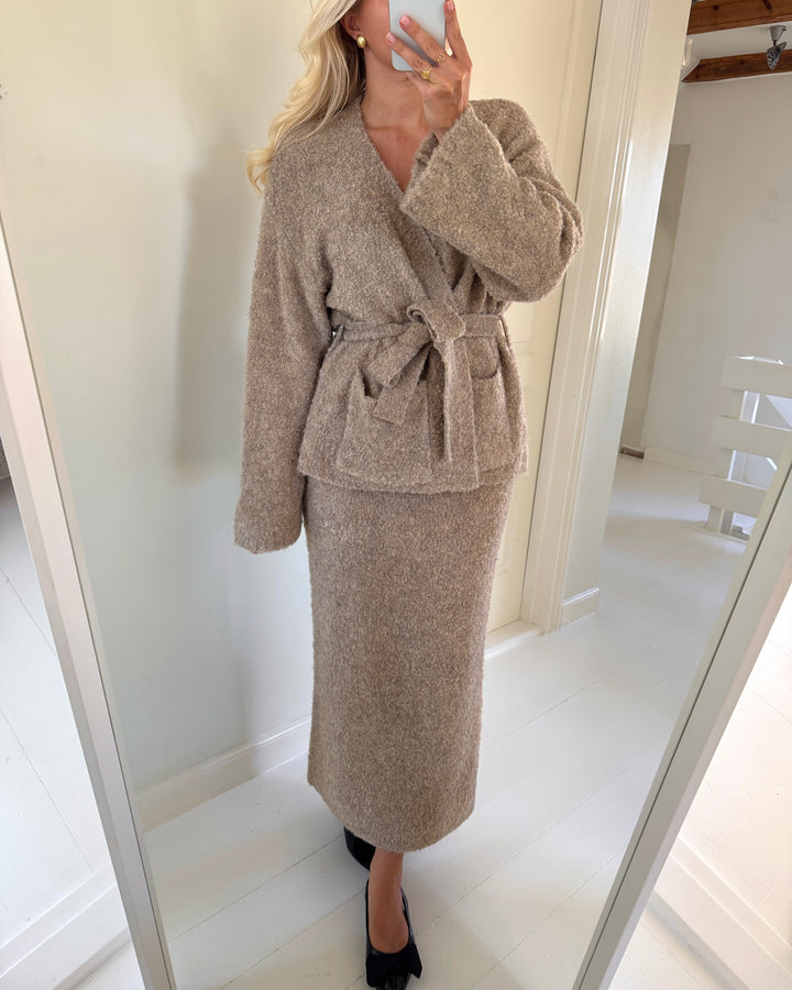 Y.A.S cardigan plyra knit warm taupe w. light grey melange