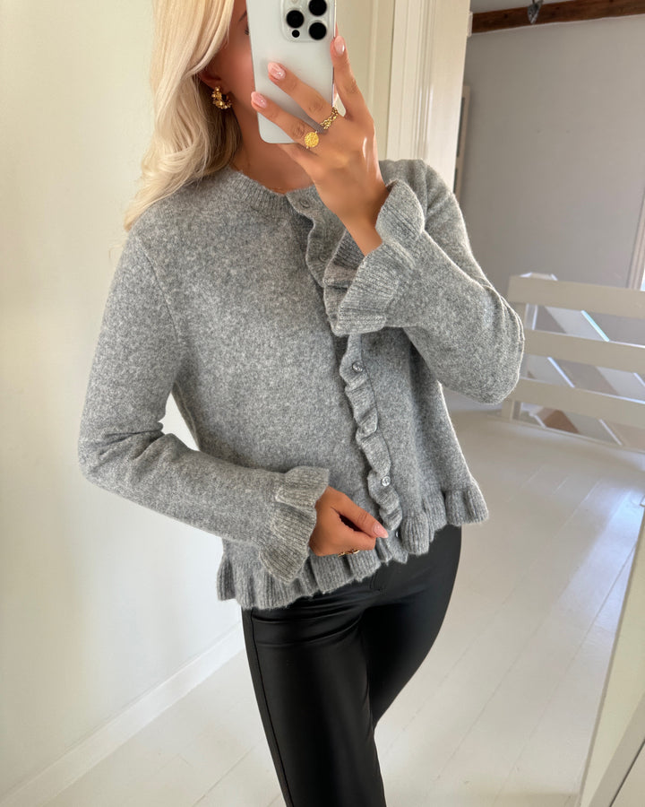 Only cardigan rima life ls frill butto cardi cs knt light grey/mela/dtm button