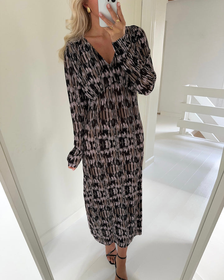 JDY kjole sienna ls v-neck walnut/abstract