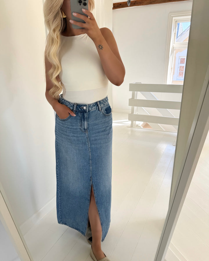 Vero Moda nederdel hart mr slit long denim medium blue denim