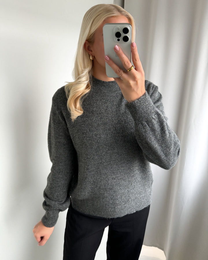 JDY striktrøje jenny dark grey melange