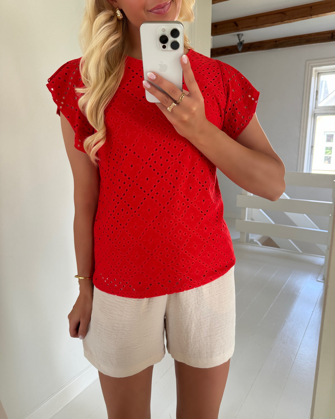 Vero Moda t-shirt tassa sl frill fiery red