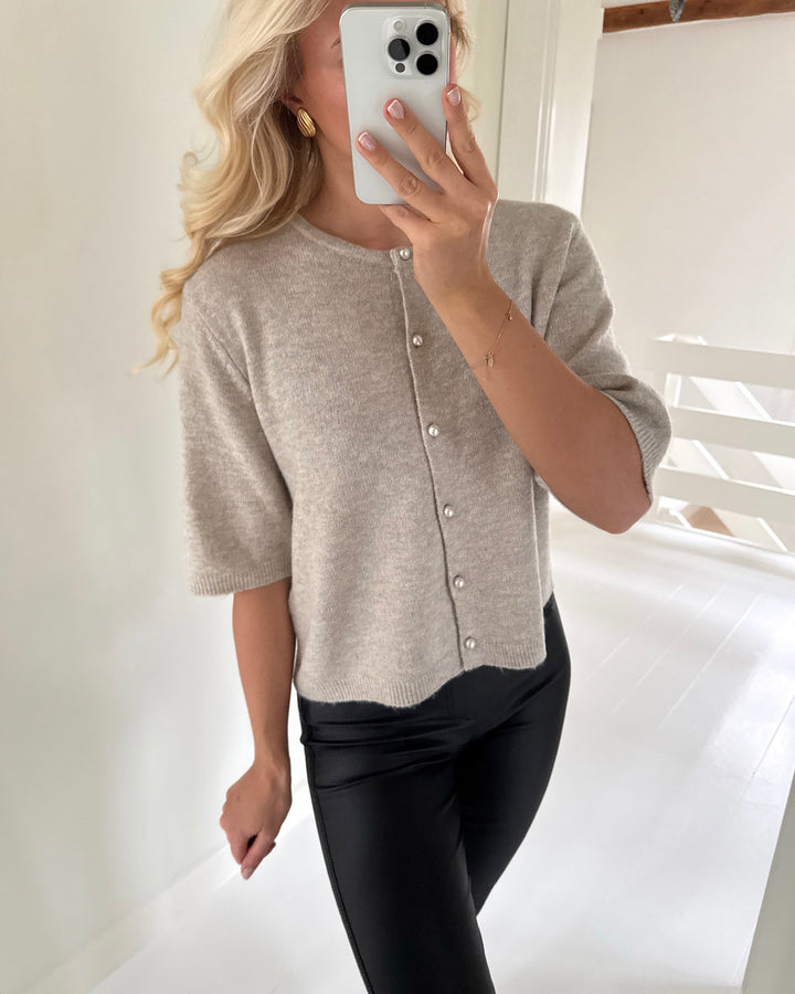 JDY cardigan rue life 2/4 pearl chateau gray/melange w. white pearl buttons