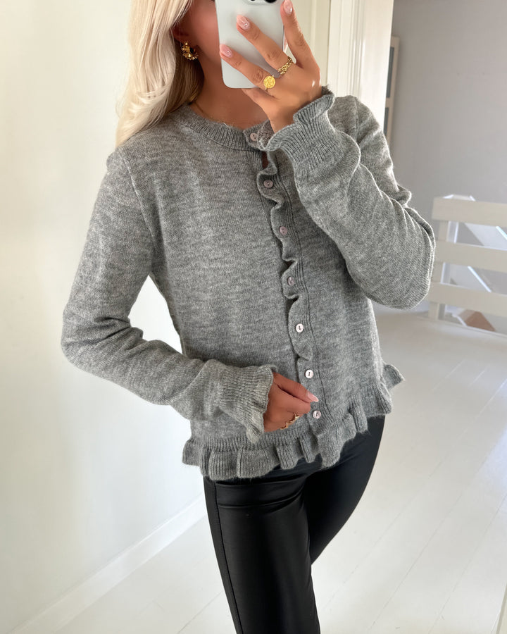 JDY cardigan letty l/s on frill knt noos light grey melange - FORUDBESTILLING LEV. UGE 41