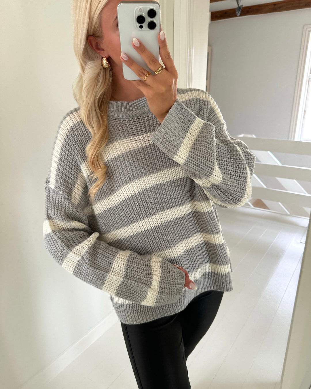 JDY striktrøje justy stripe formal gray/eggnog