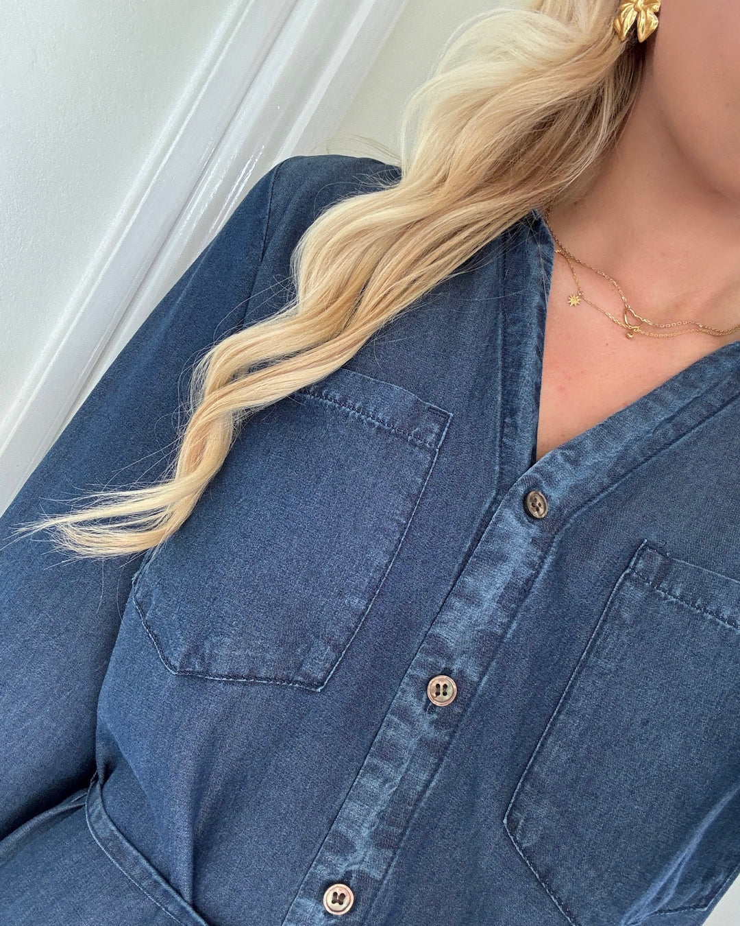 Only skjortekjole charis life ls belt dark blue denim
