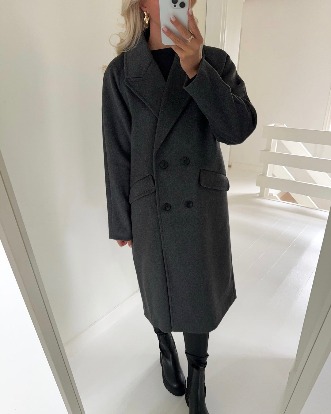 Vero Moda frakke harper long wool dark grey melange