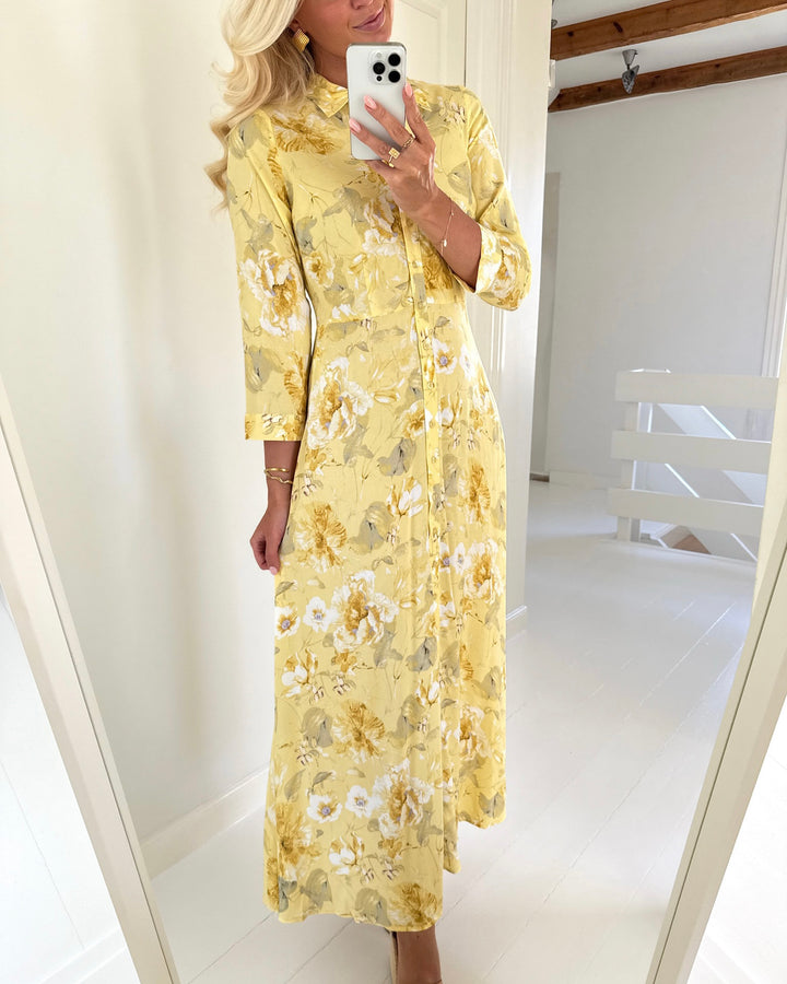 Y.A.S kjole savanna long pale banana/lemon print