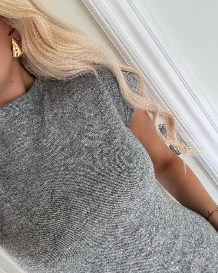 Pieces top familla ss mock neck knit d2d fsy medium grey melange