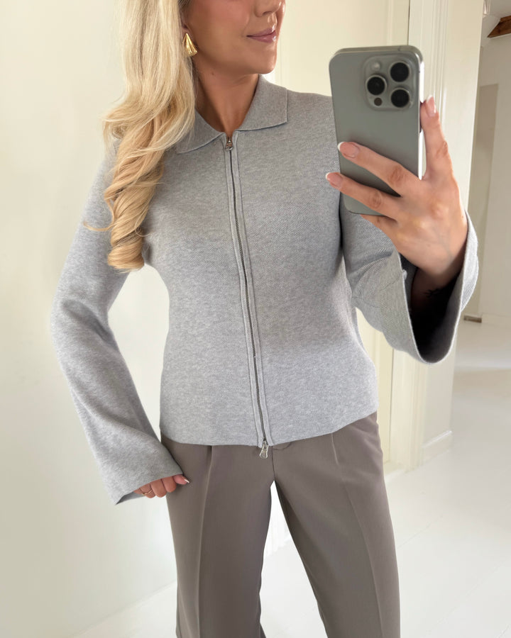 Pieces cardigan raja ls zip knit light grey melange - FORUDBESTILLING LEV. UGE 17