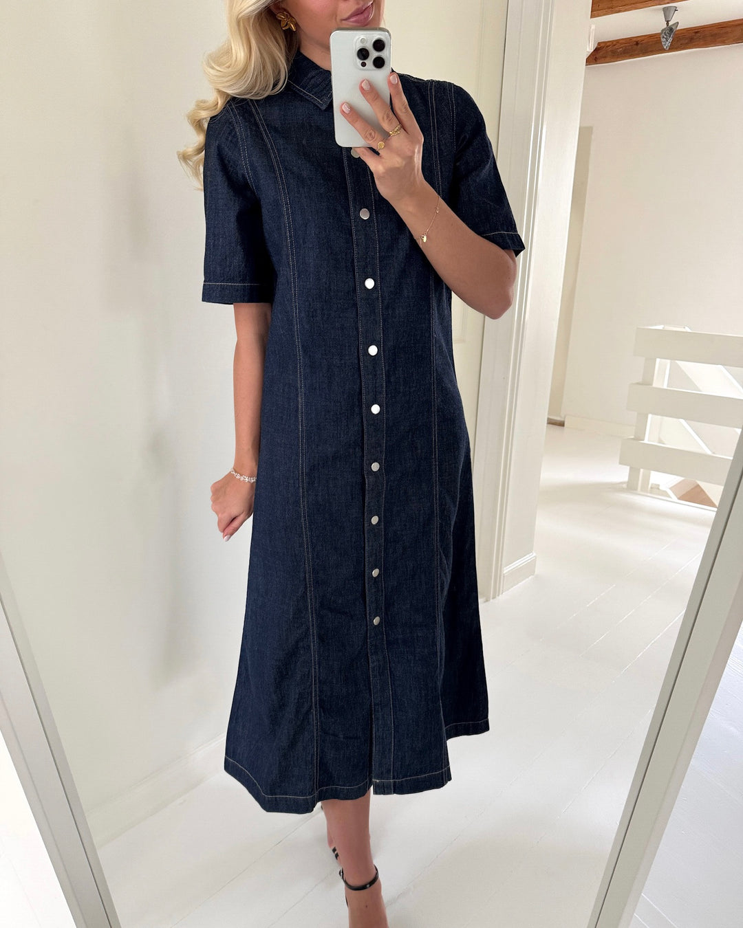 Only skjortekjole runa ss midi rinse dark blue denim