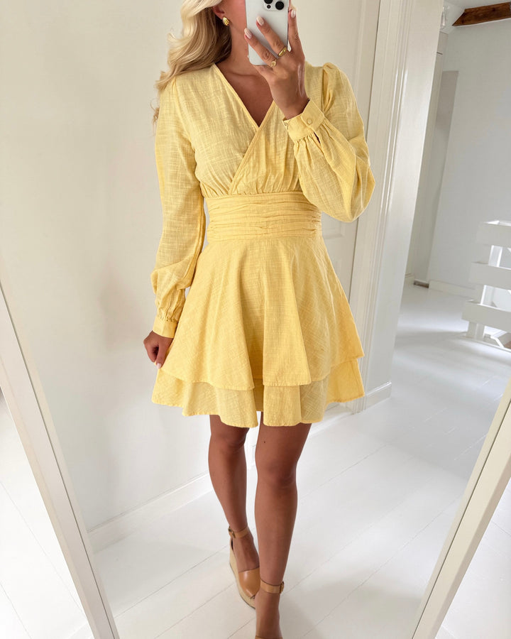 Vero Moda kjole mie polly ls short golden haze