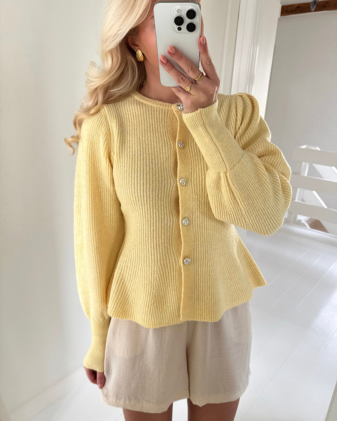 Pieces cardigan annie ls knit french vanilla silver button