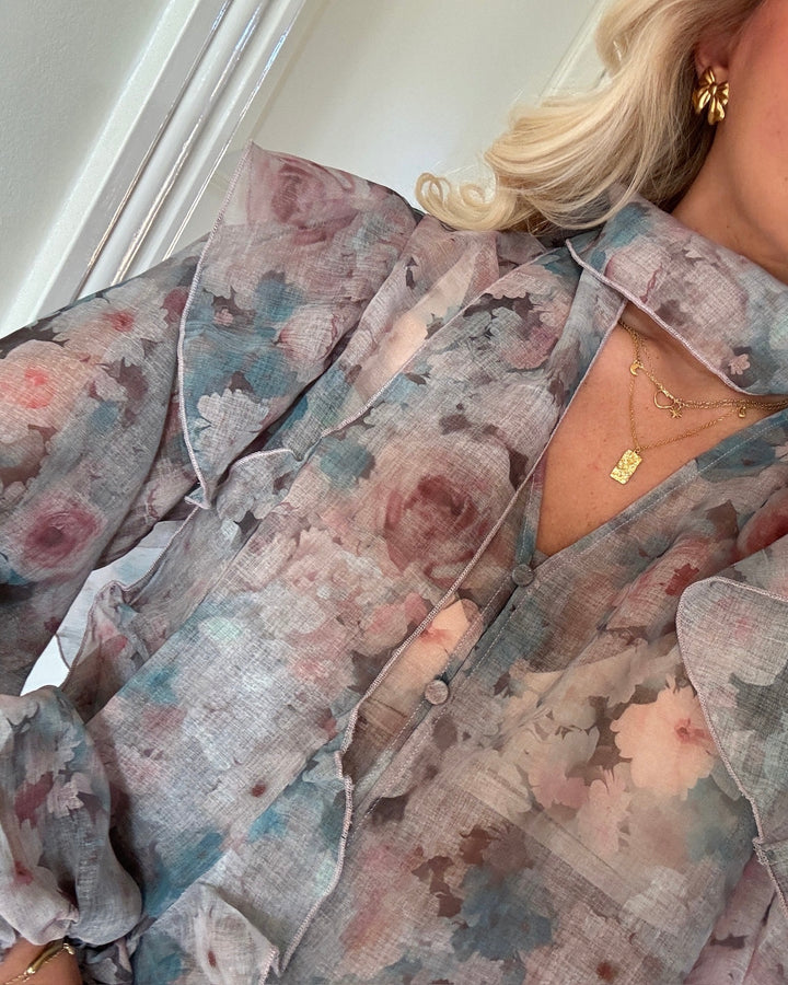 Vero Moda sabrina top ls scarf flounce burlwood/faded flower