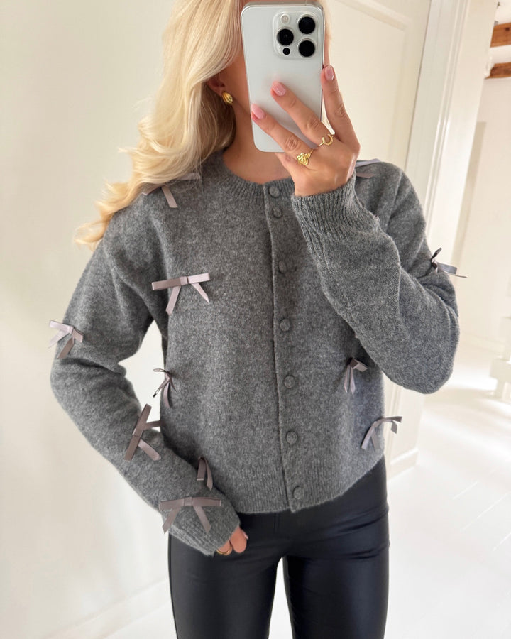 Y.A.S cardigan frilo ls bow knit dark grey melange