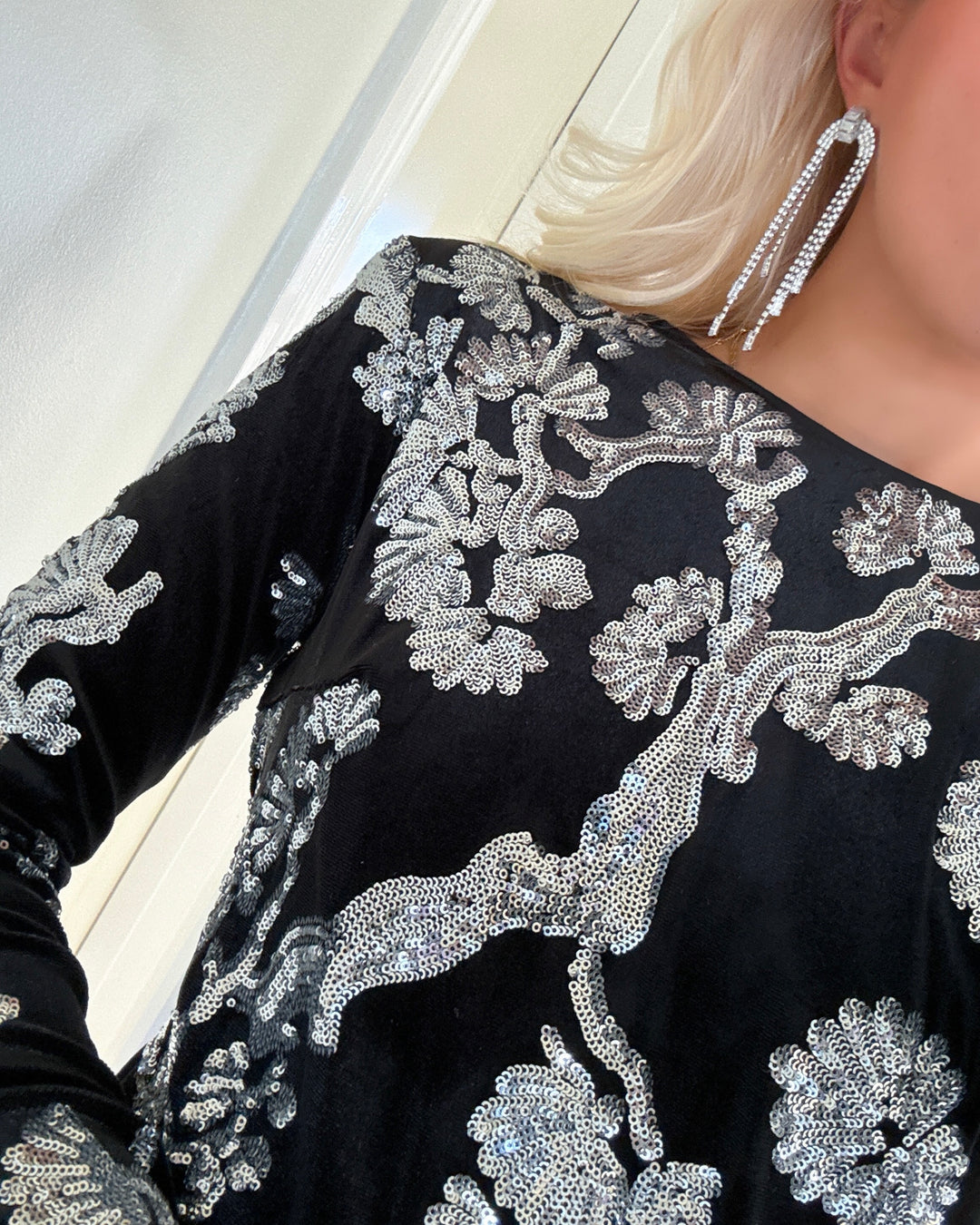 Y.A.S kjole florana ls long black/silver sequins