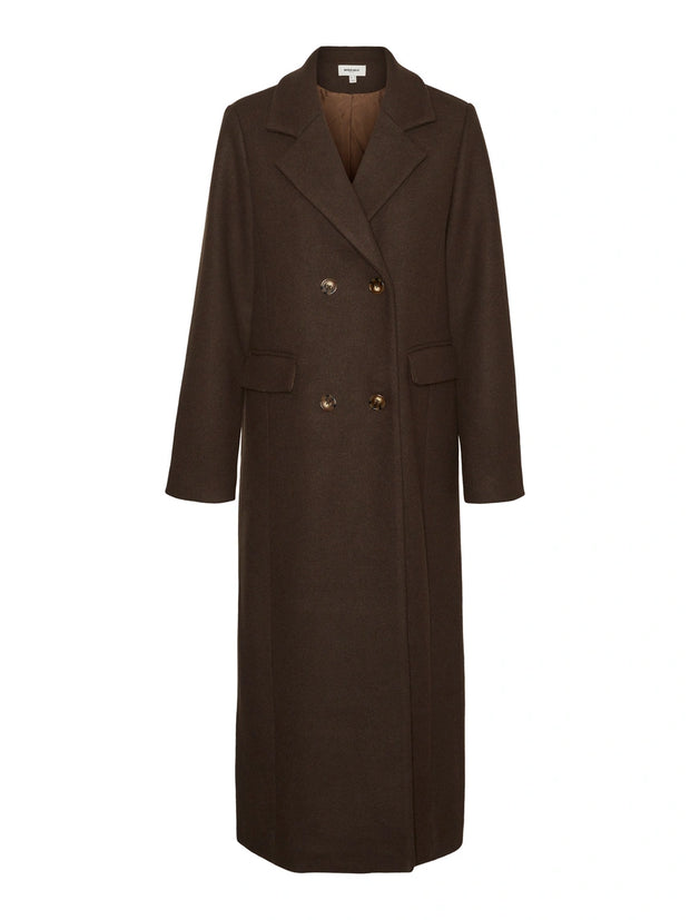 Mathilde long wool coat chocolate brown