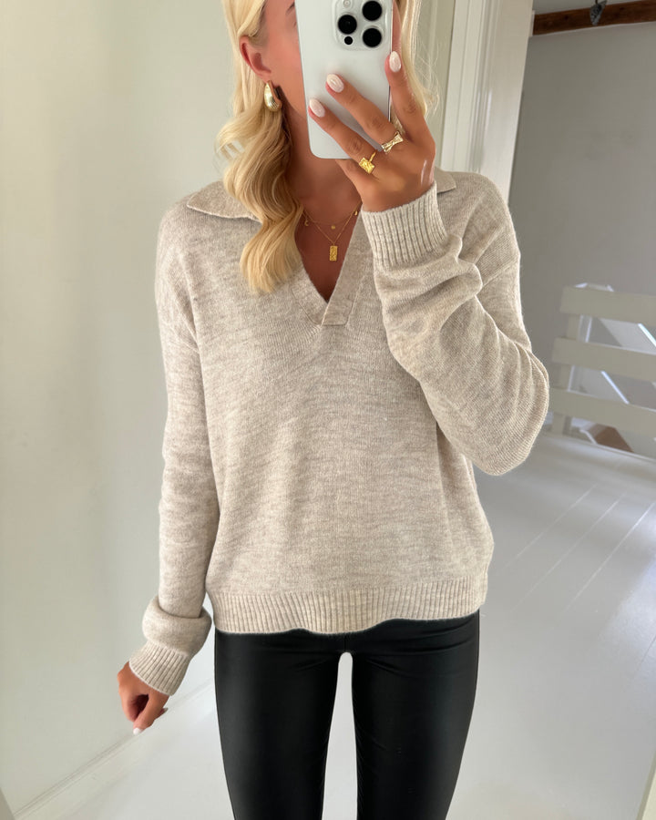 Vero Moda striktrøje lefile ls poloneck birch/melange