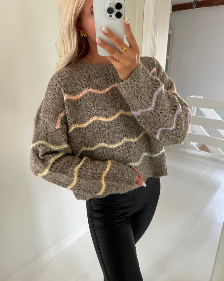 Vero Moda striktrøje hatty ls o-neck stitch moon rock/w. space dye
