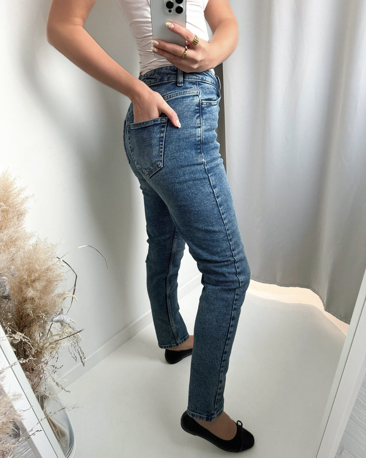 Pieces bukser bella hw tap ank medium blue denim