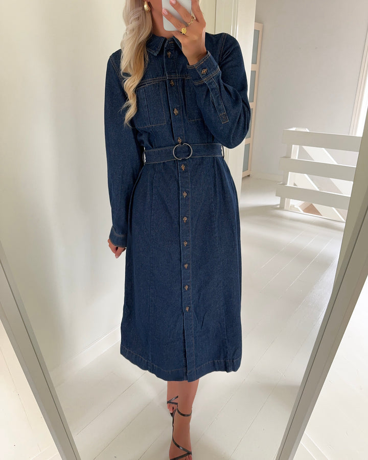 Vero Moda skjortekjole vio ls reg 7/8 shirt dark blue denim/rinse