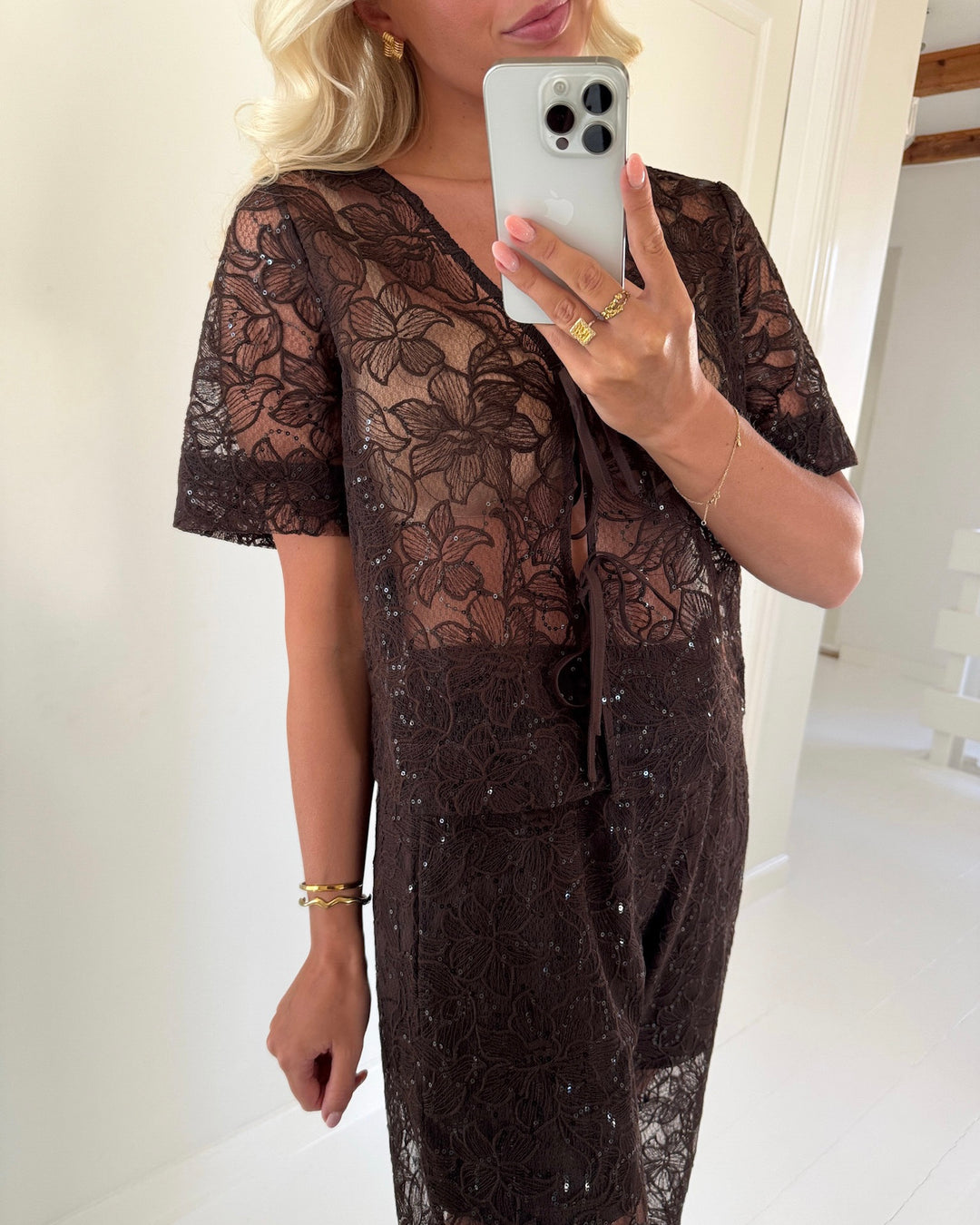 Pieces top louise 2/4 v-neck tie delicioso