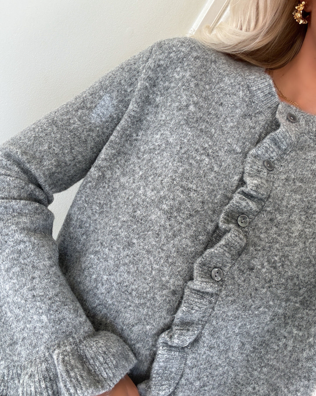 Only cardigan rima life ls frill butto cardi cs knt light grey/mela/dtm button
