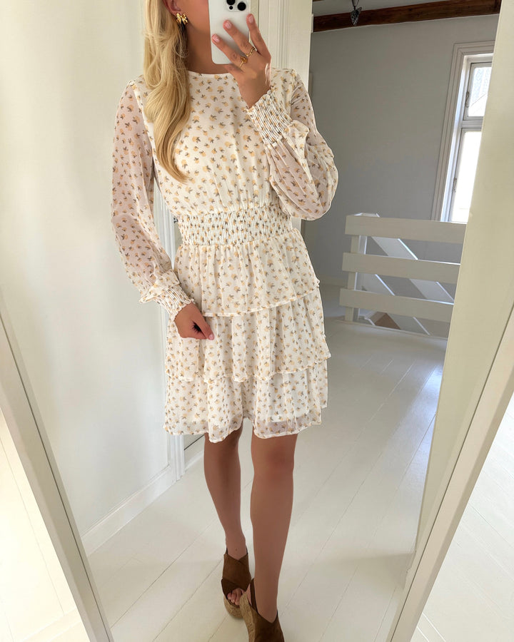 Pieces kjole hilda ls layered wvn d2d egret/flower