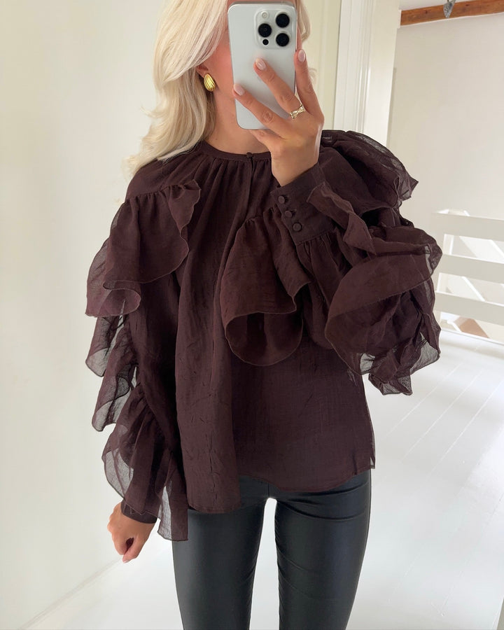 Vero Moda top sabrina ls flounce chocolate martini