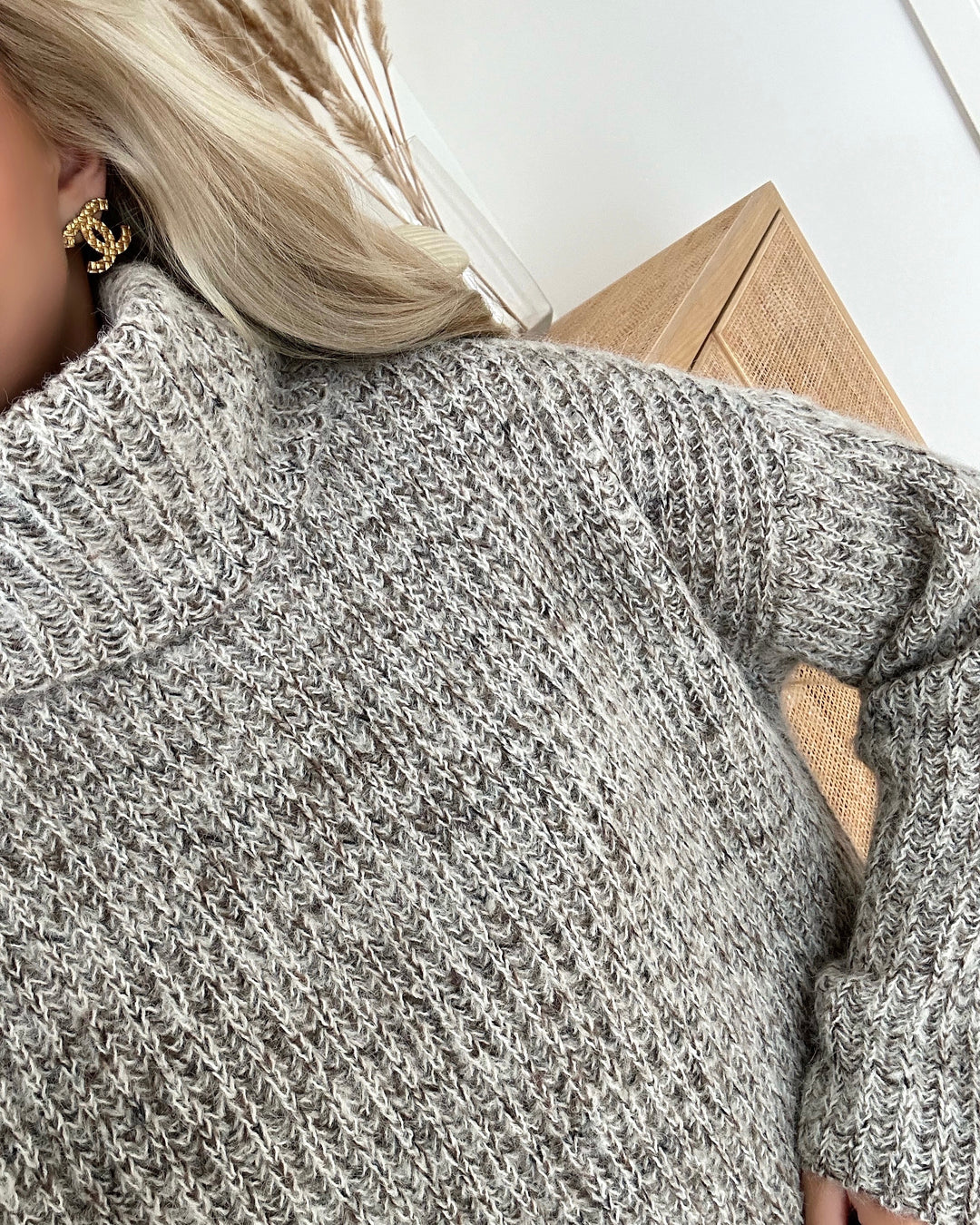 Vero Moda striktrøje elva ls cowlneck long birch/w brown lentil