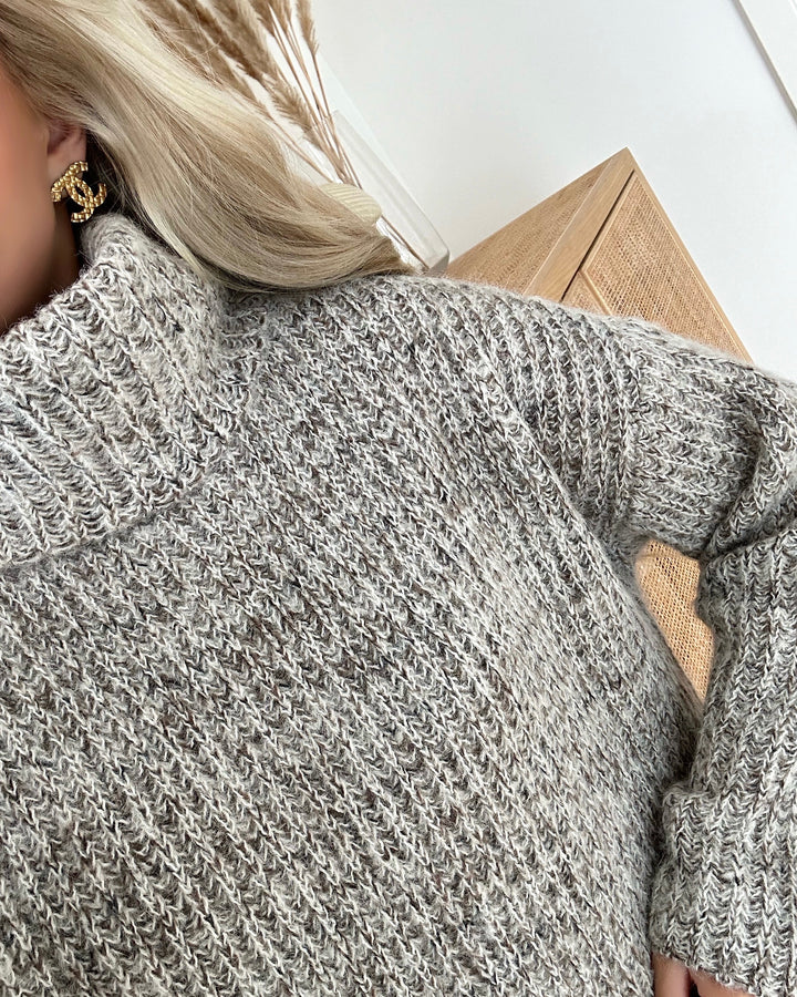 Vero Moda striktrøje elva ls cowlneck long birch/w brown lentil