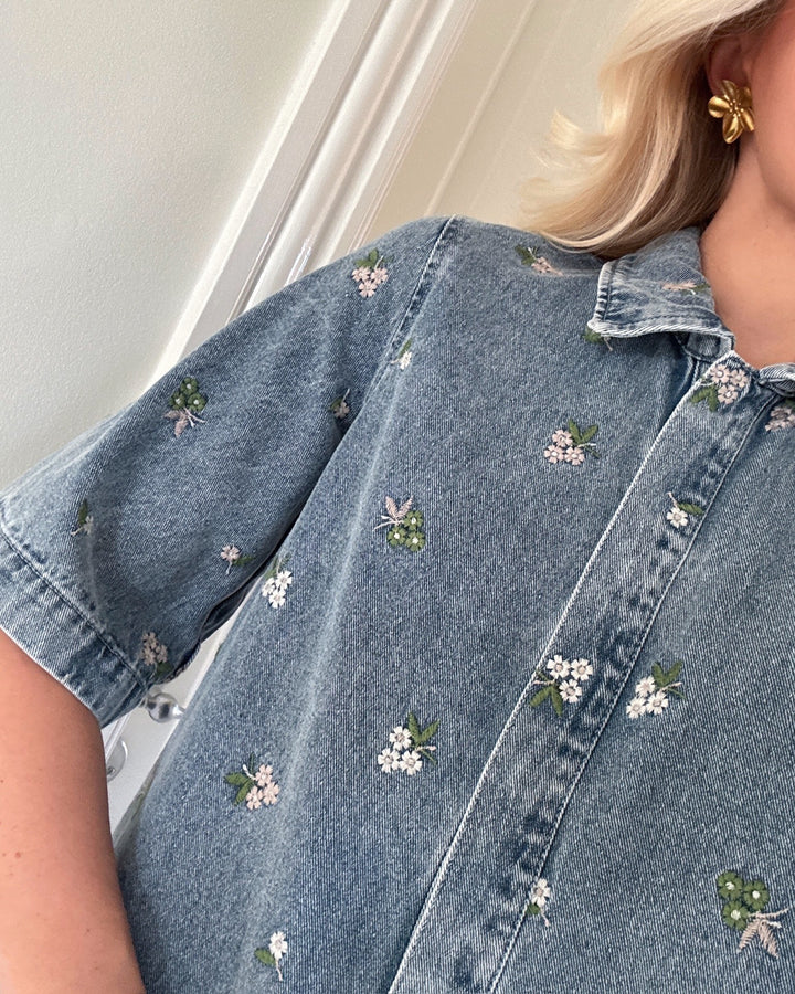 Only kjole vera-belle ss flower light blue deni/flower emb