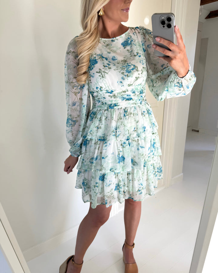 Vero Moda kjole smilla ls short layer snow white blue brit