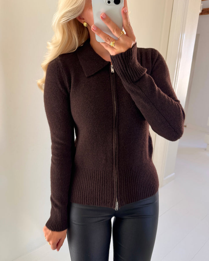 Only cardigan macey knt coffee bean melange silver zip