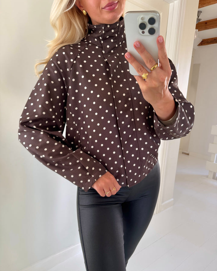 Vero Moda jakke kayla high neck chocolate brown birch dots