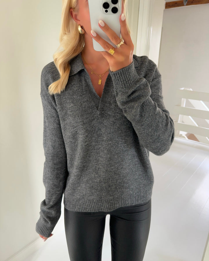 Vero Moda striktrøje lefile ls poloneck medium grey melange