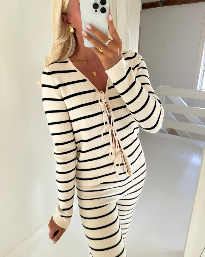 Vero Moda cardigan vada v-neck string stripe birch/w. black stripe