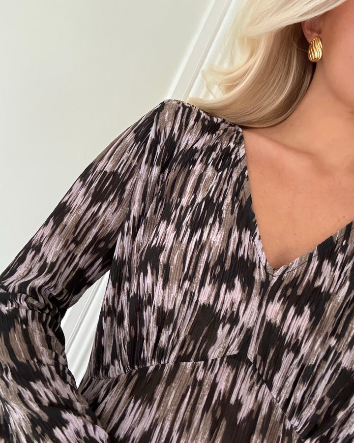 JDY kjole sienna ls v-neck walnut/abstract