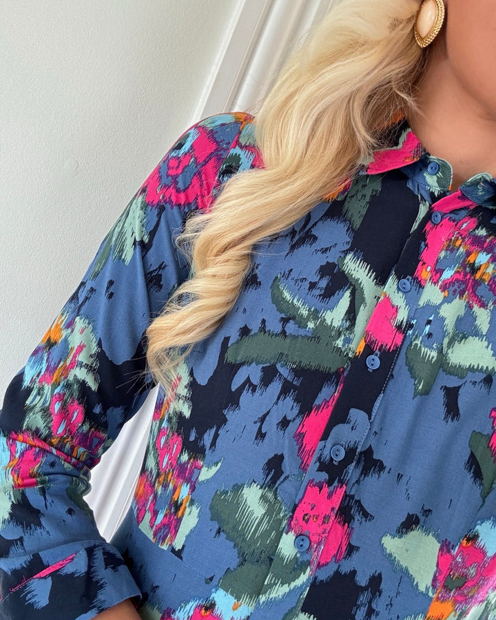 Y.A.S skjortekjole savanna long shirt garden topiary/blury print