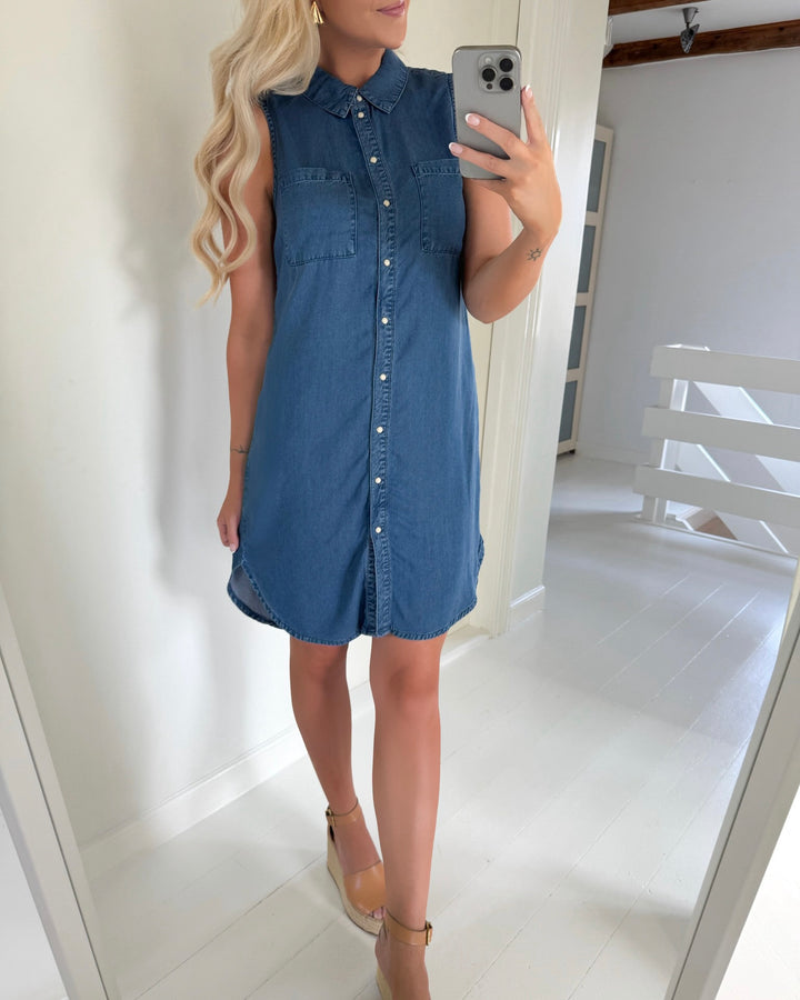 Pieces skjortekjole vilje denim medium blue denim