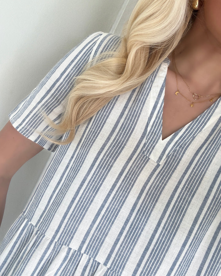 Only kjole titi-caro ss v-neck lin coronet blue/bright white