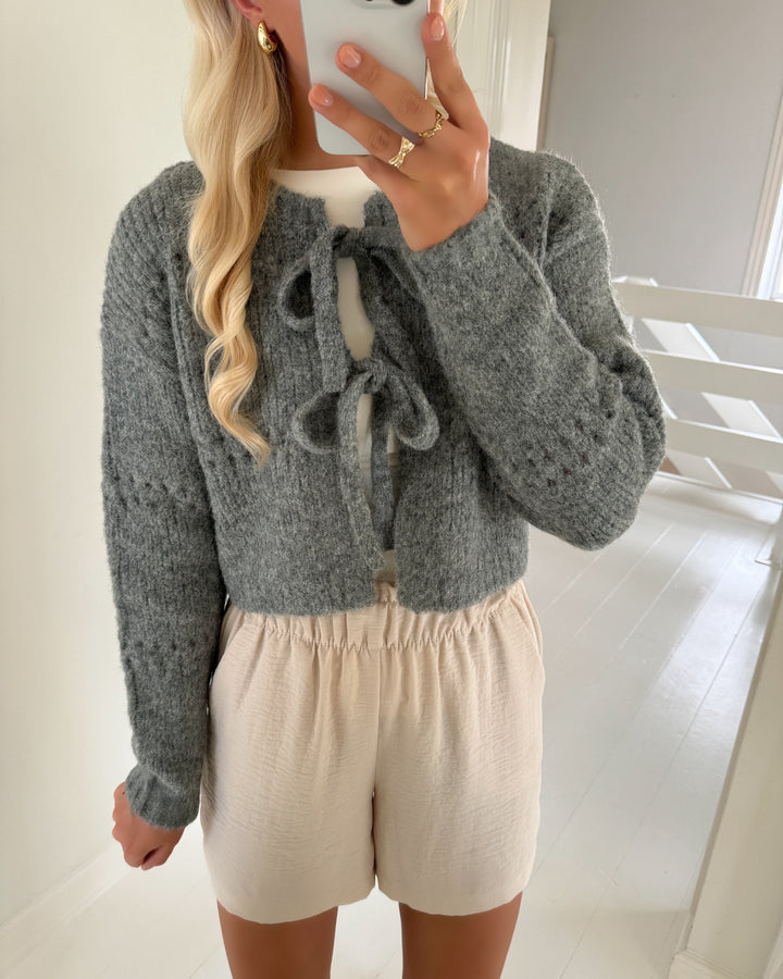 Vero Moda cardigan adelina ls short two way medium grey melange