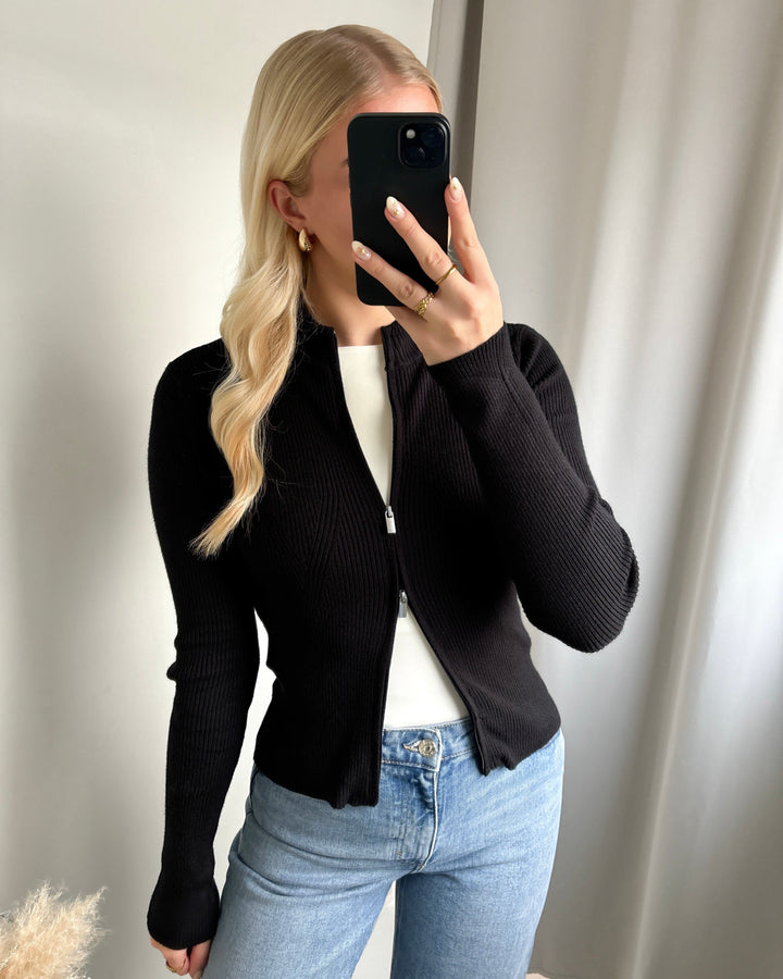 Pieces cardigan crista ls zip knit black