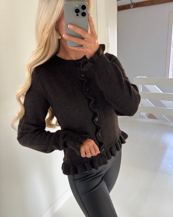 JDY cardigan letty l/s on frill knt noos chocolate torte