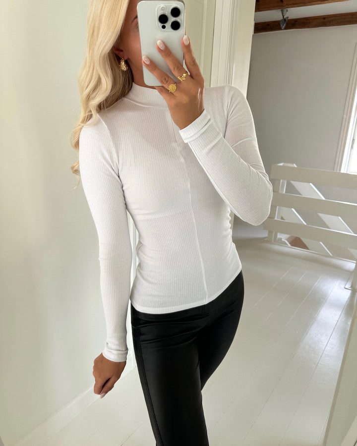 Pieces bluse kitte zip ls t-neck bright white