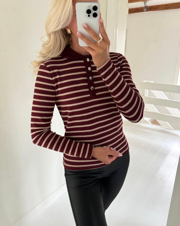 Sister's Point polo vedda-ls bordeaux/stripe