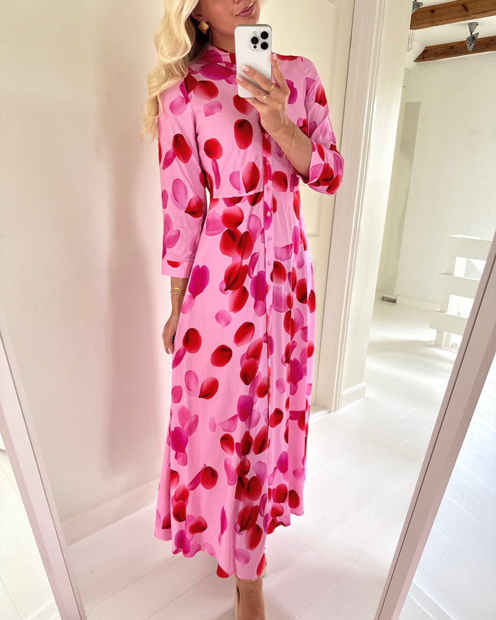 Y.A.S kjole savanna long pink frosting/aop rose petal print